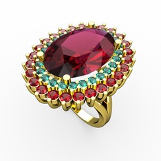 Rodolit garnet, yeşil kuvars ve garnet 925 ayar altın kaplama gümüş yüzük