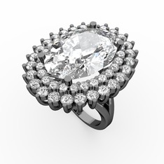 Swarovski, beyaz zirkon ve pırlanta 925 ayar siyah rodyum kaplama gümüş yüzük (1.56 karat)