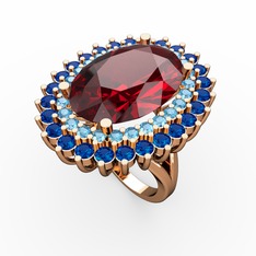 Neşe Yüzük - Garnet, akuamarin ve lab safir 14 ayar rose altın yüzük #mld3lj