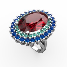 Garnet, yeşil kuvars ve lab safir 925 ayar gümüş yüzük