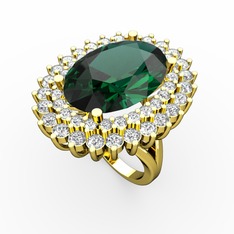 Neşe Yüzük - Yeşil kuvars, beyaz zirkon ve pırlanta 14 ayar altın yüzük (1.56 karat) #mtz59i