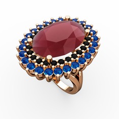 Kök yakut, siyah zirkon ve lab safir 14 ayar rose altın yüzük