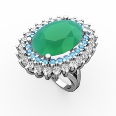Kök zümrüt, akuamarin ve swarovski 8 ayar beyaz altın yüzük