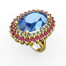 Neşe Yüzük - Akuamarin, dumanlı kuvars ve rodolit garnet 925 ayar altın kaplama gümüş yüzük #mx6p8b