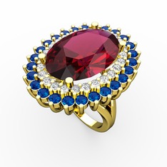 Neşe Yüzük - Rodolit garnet, pırlanta ve lab safir 18 ayar altın yüzük (0.936 karat) #my7gkr