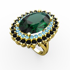 Neşe Yüzük - Yeşil kuvars, akuamarin ve siyah zirkon 925 ayar altın kaplama gümüş yüzük #mzdur9