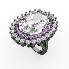 Swarovski ve ametist 925 ayar siyah rodyum kaplama gümüş yüzük