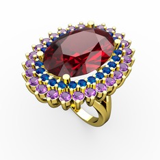 Neşe Yüzük - Garnet, lab safir ve ametist 18 ayar altın yüzük #n2lrcw