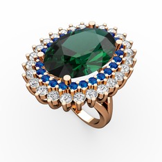 Neşe Yüzük - Yeşil kuvars, lab safir ve swarovski 8 ayar rose altın yüzük #n65rsx