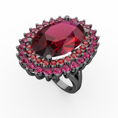 Rodolit garnet ve garnet 925 ayar siyah rodyum kaplama gümüş yüzük