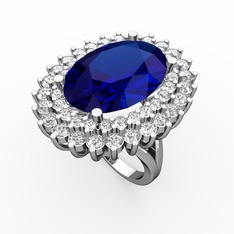 Lab safir, swarovski ve beyaz zirkon 925 ayar gümüş yüzük
