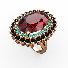 Garnet, yeşil kuvars ve siyah zirkon 925 ayar rose altın kaplama gümüş yüzük