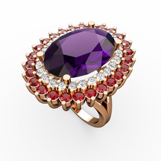 Ametist, beyaz zirkon ve garnet 18 ayar rose altın yüzük