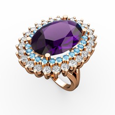 Neşe Yüzük - Ametist, akuamarin ve swarovski 14 ayar rose altın yüzük #nmhp4l
