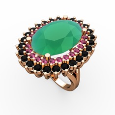 Neşe Yüzük - Kök zümrüt, rodolit garnet ve siyah zirkon 18 ayar rose altın yüzük #ntxi23