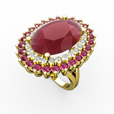 Kök yakut, swarovski ve rodolit garnet 8 ayar altın yüzük