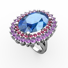 Neşe Yüzük - Akuamarin, rodolit garnet ve ametist 14 ayar beyaz altın yüzük #nys67a