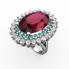 Neşe Yüzük - Rodolit garnet, yeşil kuvars ve pırlanta 18 ayar beyaz altın yüzük (1.56 karat) #o9x6fd
