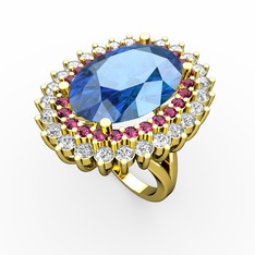 Neşe Yüzük - Akuamarin, rodolit garnet ve swarovski 18 ayar altın yüzük #oa3asl