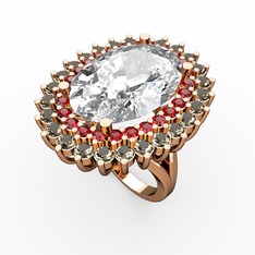 Neşe Yüzük - Swarovski, garnet ve dumanlı kuvars 925 ayar rose altın kaplama gümüş yüzük #ob74yl