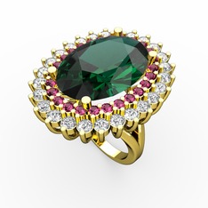 Yeşil kuvars, rodolit garnet ve beyaz zirkon 925 ayar altın kaplama gümüş yüzük