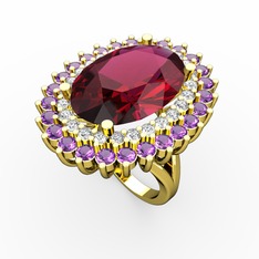 Neşe Yüzük - Rodolit garnet, swarovski ve ametist 925 ayar altın kaplama gümüş yüzük #ornl3a