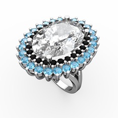 Neşe Yüzük - Swarovski, siyah zirkon ve akuamarin 925 ayar gümüş yüzük #oud740
