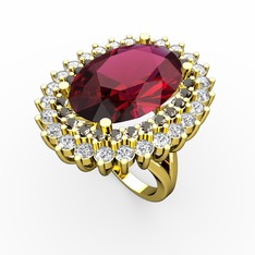 Rodolit garnet, dumanlı kuvars ve pırlanta 14 ayar altın yüzük (1.56 karat)