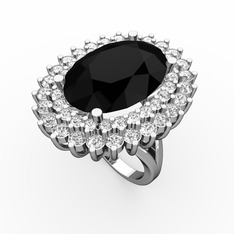 Siyah zirkon ve swarovski 18 ayar beyaz altın yüzük