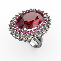 Garnet, rodolit garnet ve dumanlı kuvars 8 ayar beyaz altın yüzük