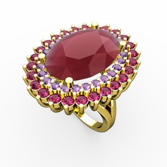 Kök yakut, ametist ve rodolit garnet 8 ayar altın yüzük