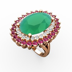 Neşe Yüzük - Kök zümrüt, pırlanta ve rodolit garnet 925 ayar rose altın kaplama gümüş yüzük (0.936 karat) #pg1nio