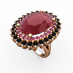 Neşe Yüzük - Kök yakut, rodolit garnet ve siyah zirkon 14 ayar rose altın yüzük #pi1477