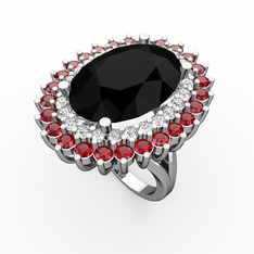 Siyah zirkon, swarovski ve garnet 18 ayar beyaz altın yüzük