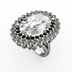 Neşe Yüzük - Swarovski, siyah zirkon ve dumanlı kuvars 8 ayar beyaz altın yüzük #pr3qah