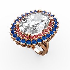 Neşe Yüzük - Swarovski, garnet ve lab safir 8 ayar rose altın yüzük #pt55l