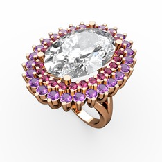 Neşe Yüzük - Swarovski, rodolit garnet ve ametist 925 ayar rose altın kaplama gümüş yüzük #pvvckt