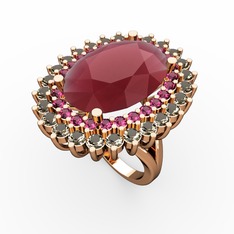 Kök yakut, rodolit garnet ve dumanlı kuvars 18 ayar rose altın yüzük