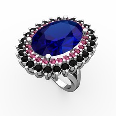 Neşe Yüzük - Lab safir, rodolit garnet ve siyah zirkon 925 ayar gümüş yüzük #qcdh4a