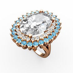 Neşe Yüzük - Swarovski, beyaz zirkon ve akuamarin 18 ayar rose altın yüzük #qeney