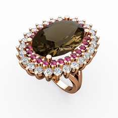 Dumanlı kuvars, rodolit garnet ve swarovski 18 ayar rose altın yüzük