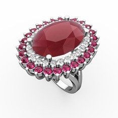 Neşe Yüzük - Kök yakut, swarovski ve rodolit garnet 14 ayar beyaz altın yüzük #qkd6m3