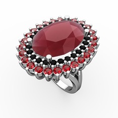 Neşe Yüzük - Kök yakut, siyah zirkon ve garnet 14 ayar beyaz altın yüzük #qsdlal