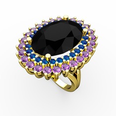 Neşe Yüzük - Siyah zirkon, lab safir ve ametist 18 ayar altın yüzük #qw9iv1