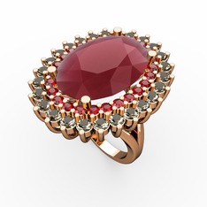 Neşe Yüzük - Kök yakut, garnet ve dumanlı kuvars 18 ayar rose altın yüzük #r02y3f