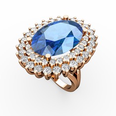 Akuamarin ve beyaz zirkon 925 ayar rose altın kaplama gümüş yüzük