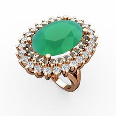 Neşe Yüzük - Kök zümrüt, dumanlı kuvars ve beyaz zirkon 14 ayar rose altın yüzük #r39yom