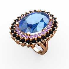 Neşe Yüzük - Akuamarin, ametist ve siyah zirkon 8 ayar rose altın yüzük #r6ahb1