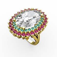 Neşe Yüzük - Swarovski, yeşil kuvars ve rodolit garnet 925 ayar altın kaplama gümüş yüzük #rbr5e4