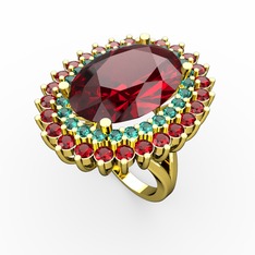 Garnet ve yeşil kuvars 925 ayar altın kaplama gümüş yüzük